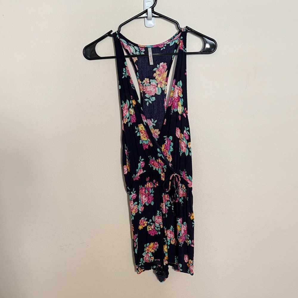 My Story Navy and Pink Floral Romper